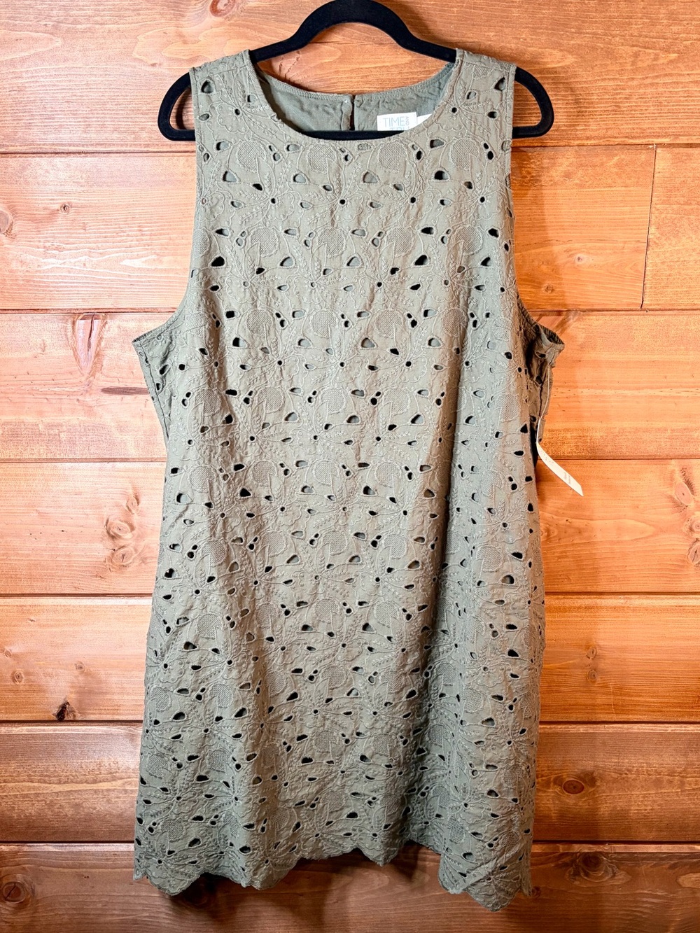 Sleeveless Olive Eyelet Shift Dress